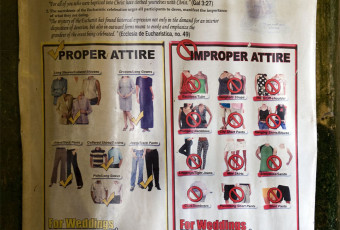 An old paper notice describing the accepted dress codes in the Baclayon Church. Bohol Island, Philippines