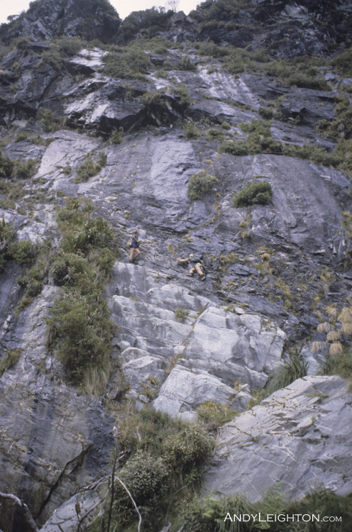 If you havent felt more than a little nervous at some point when hunting Chamois and Tahr you are probably not hunting in the right places. Prospectors Creek, Perth River Valley, Westland, New Zealand. Mick D, Garry Turnbull