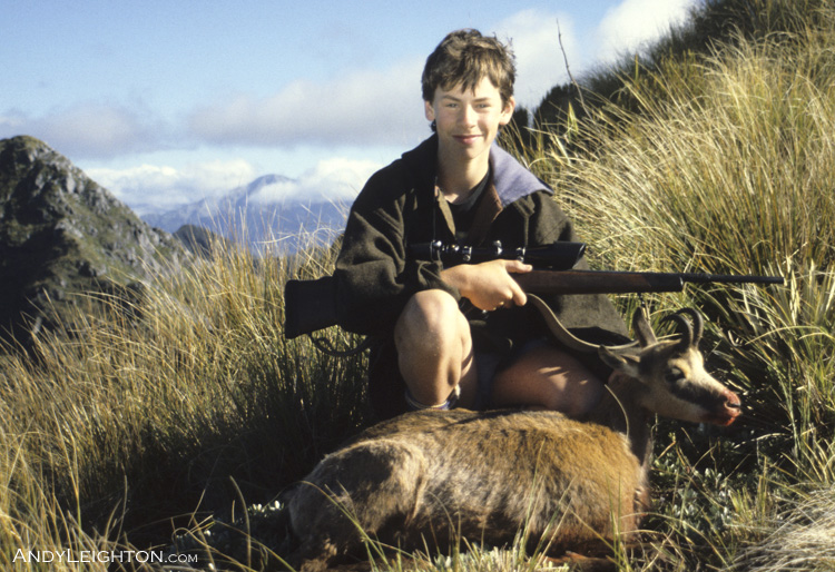 14 year old Durham Woollaston shoots his first Chamois on Mt French in the Hohonu Ranges, Westland, New Zealand