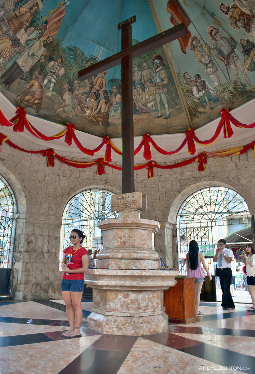 HDR picture of Magellans Cross, the cross was planted by Spanish explorer Ferdinand Magellan when he arrived in the Philippines on April 8th 1521, the cross is housed next to the 16th century Basilica del Santo Nino Church in Cebu City, Philippines